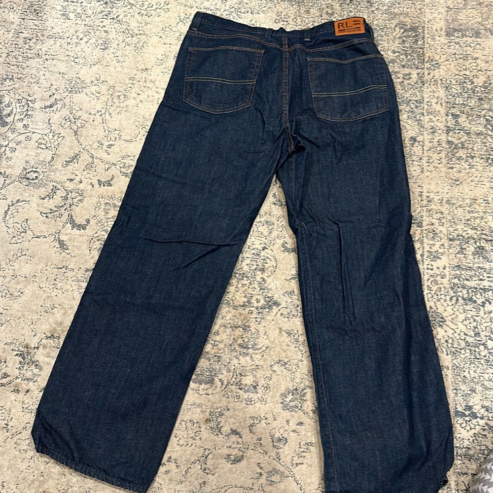 Vintage Polo Ralph Lauren Brixton loose leg dark denim blue jeans men’s 38 x 30